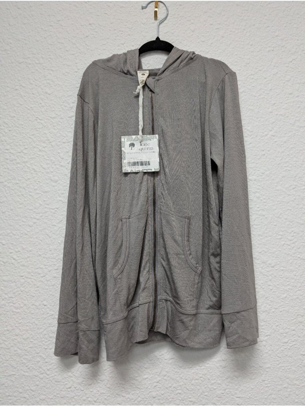 Kate Quinn Bamboo Bunny Ear Hoodie Jacket Stone Gray Easter Rabbit 8Y